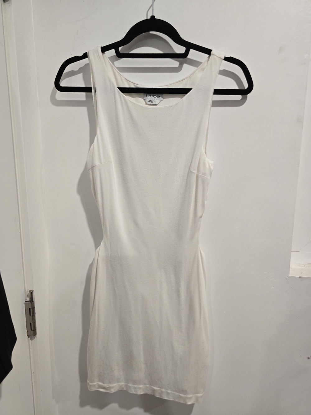bebe White Sleeveless Sheath Dress